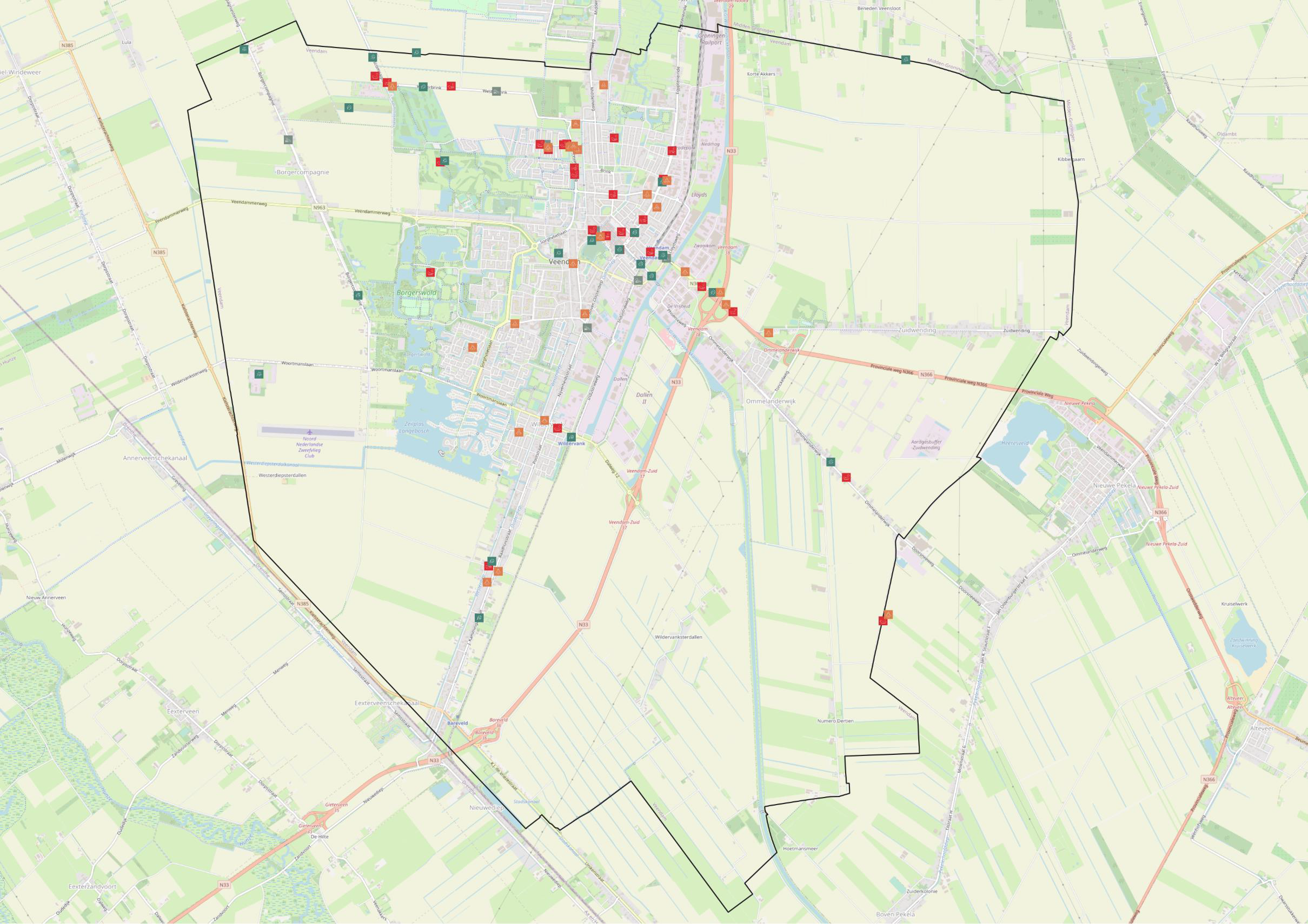 Inbreng Maptionnaire Kaartmateriaal: Gemarkeerde locaties per thema.