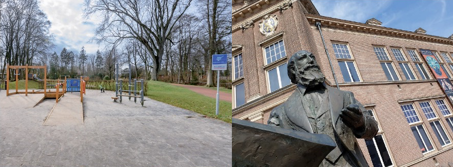 Speeltuin nabij gemeentehuis en standbeeld van Winkler Prins